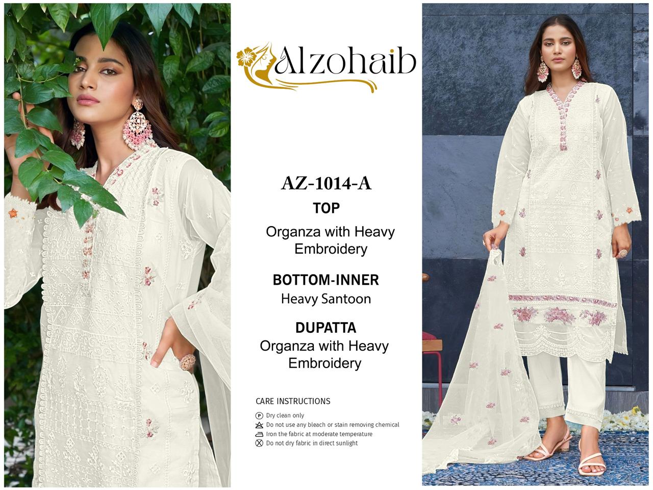 Az 1014 A To D By Alzohaib Organza Pakistani Suits Wholesale Price In Surat

